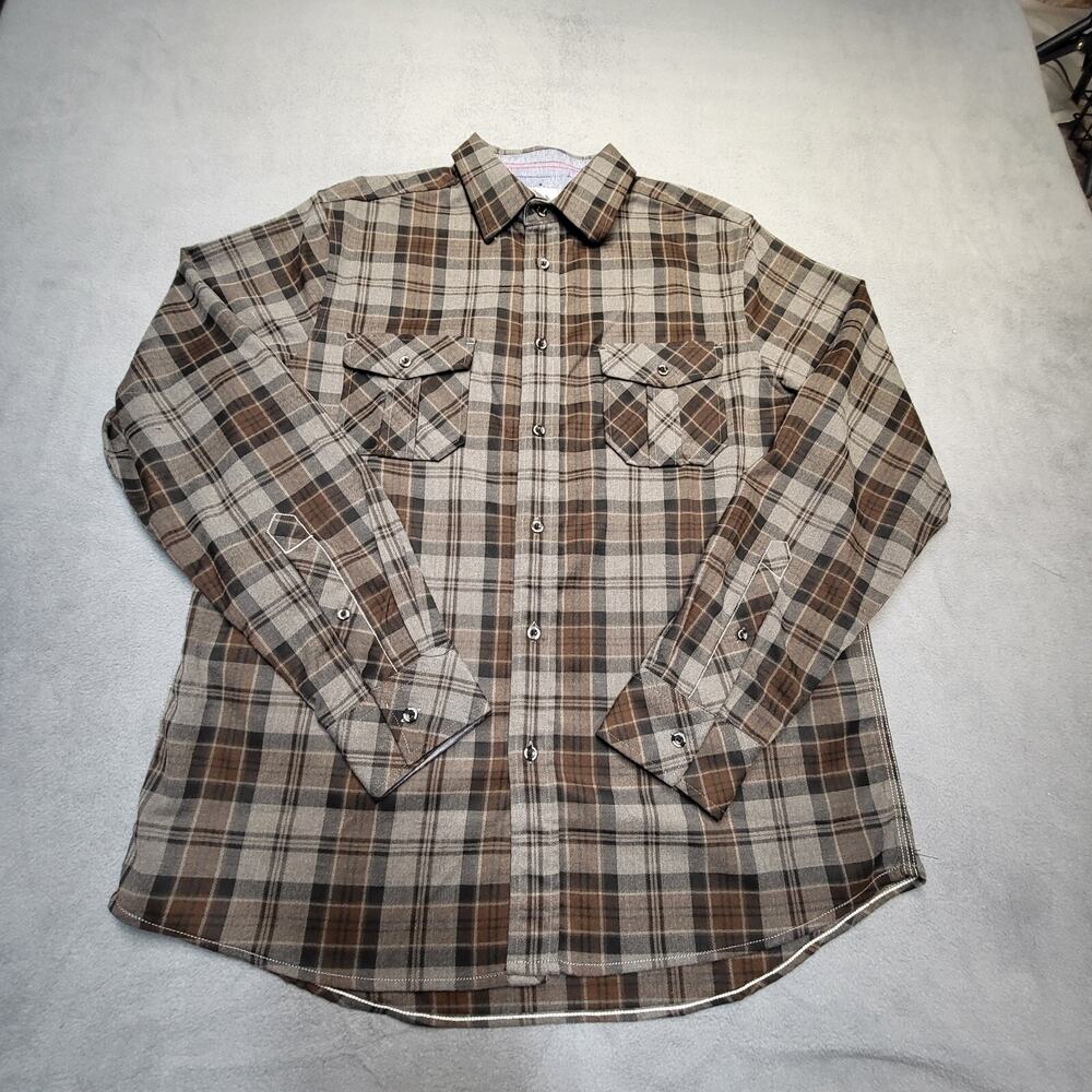 Vigoss Shirt Mens L Brown Plaid Button Up Long Sleeve Pockets
